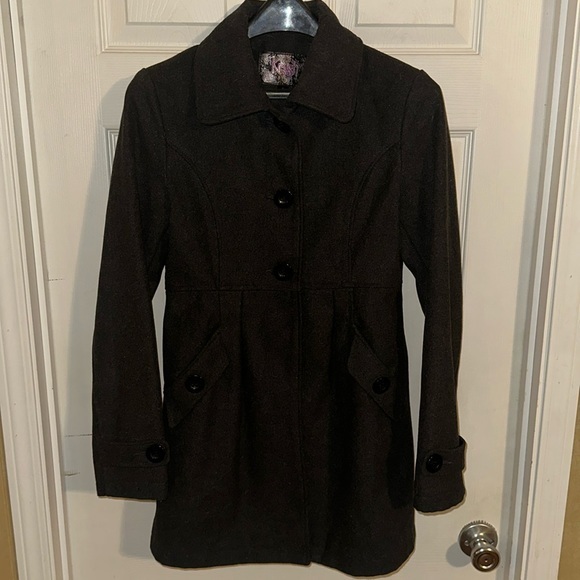 Krush Lined Winter Button Down Peacoat Trench Coat Jacket, Size Small - Picture 1 of 13
